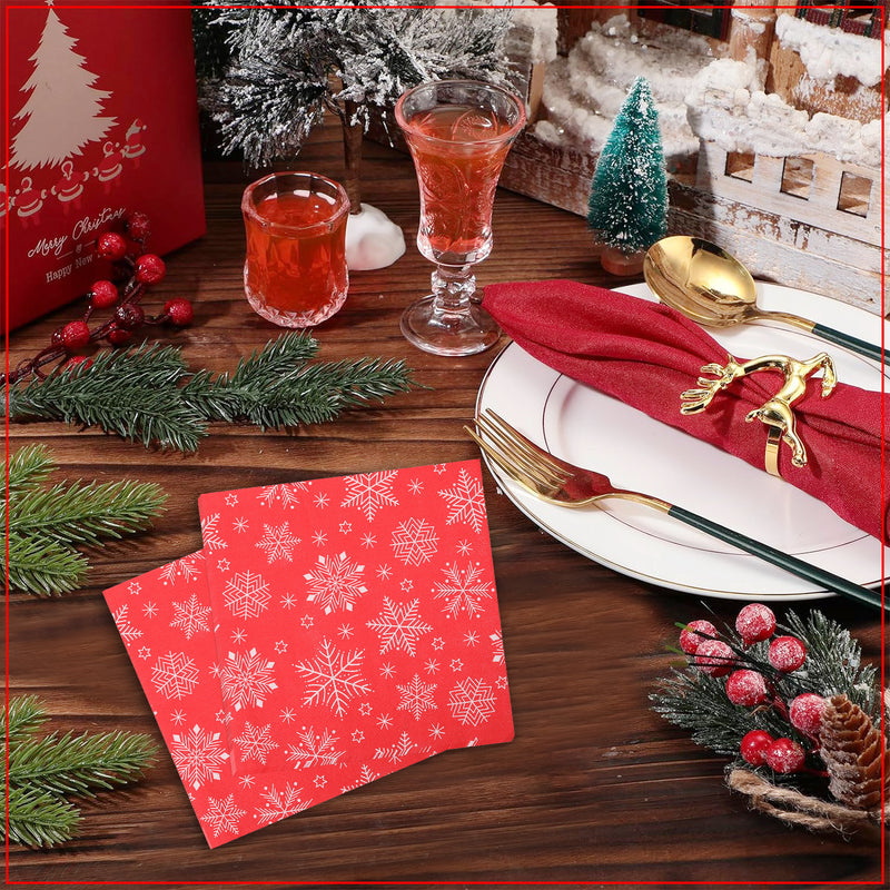 Christmas Napkins with Snowflakes Printed Design, 33cm x 33cm - 20pcs