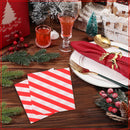 Set of 20 White & Red Striped Christmas Paper Napkins, 2 Ply 33cm x 33cm