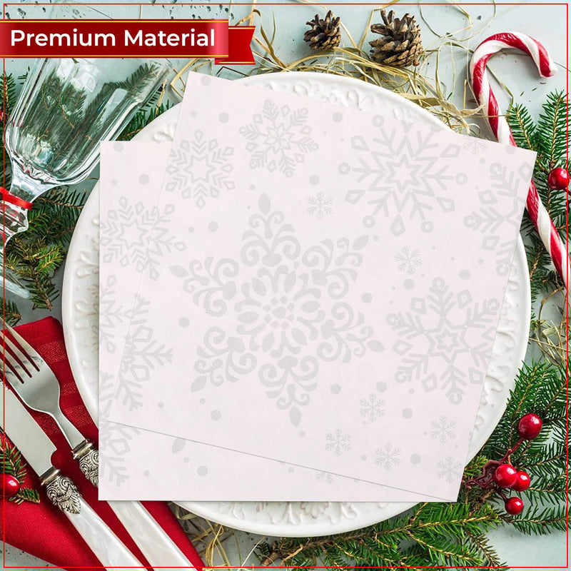 Set of 20 Snowflakes Printed Christmas Disposable Napkins 2 Ply, 33cm x 33cm