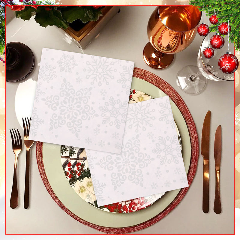 Set of 20 Snowflakes Printed Christmas Disposable Napkins 2 Ply, 33cm x 33cm