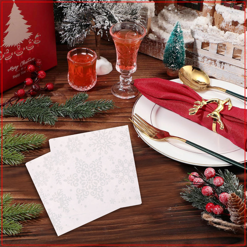 Set of 20 Snowflakes Printed Christmas Disposable Napkins 2 Ply, 33cm x 33cm