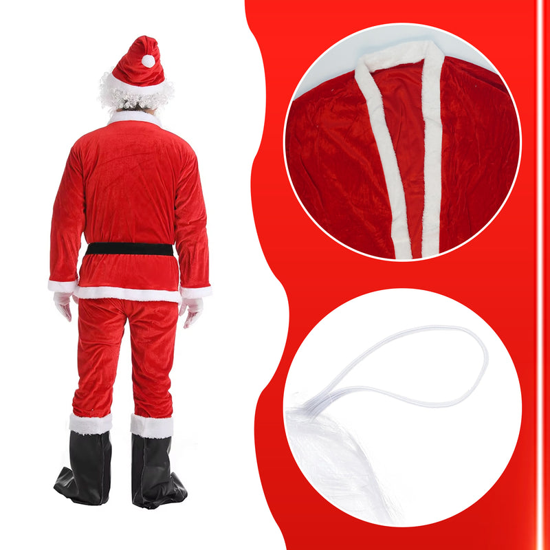 Christmas Santa Claus Costume Set for Adults, Traditional Father Santa Dress, 5pcs Set