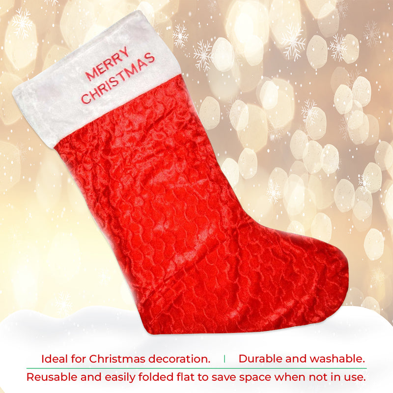 Christmas Stockings Red Velvet Large Xmas Sock Hanging Bags, 88cm