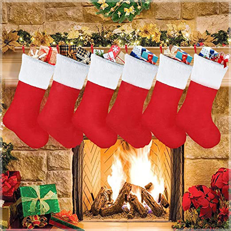 Christmas Stockings Red Felt Large Xmas Sock Hanging Bags, 38cm