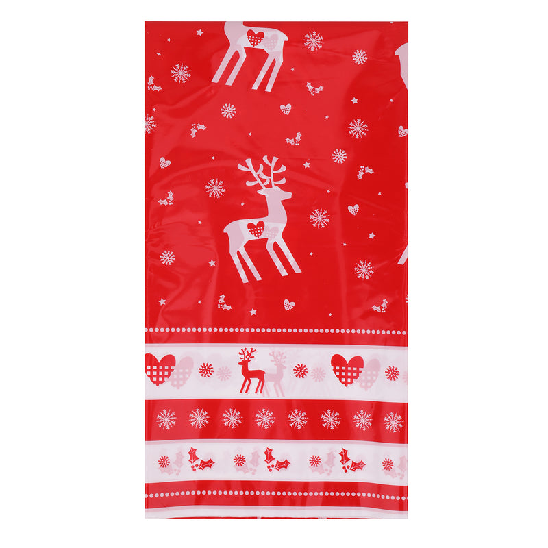 Christmas Table Cloth White & Red Rectangular Wipe Clean Plastic Table Cover - 120cm x 180cm