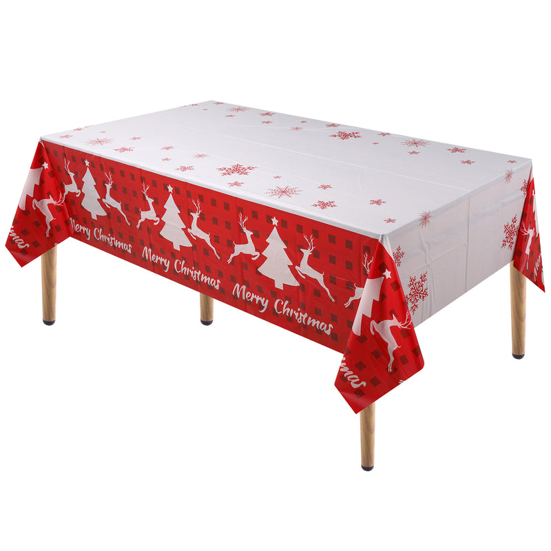 137cm x 274cm Christmas Table Cloth Rectangular Wipe Clean Plastic Table Cover for Christmas Party Decor, Winter Holiday Home Decorations, White & Red