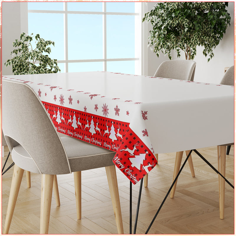 137cm x 274cm Christmas Table Cloth Rectangular Wipe Clean Plastic Table Cover for Christmas Party Decor, Winter Holiday Home Decorations, White & Red