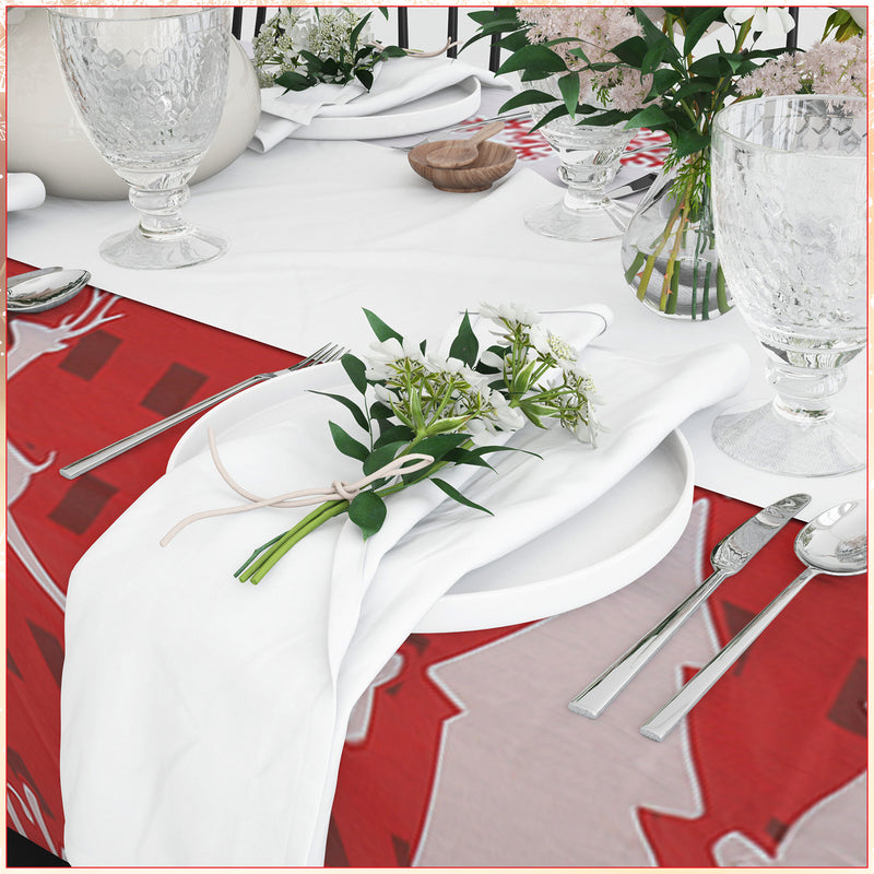 137cm x 274cm Christmas Table Cloth Rectangular Wipe Clean Plastic Table Cover for Christmas Party Decor, Winter Holiday Home Decorations, White & Red