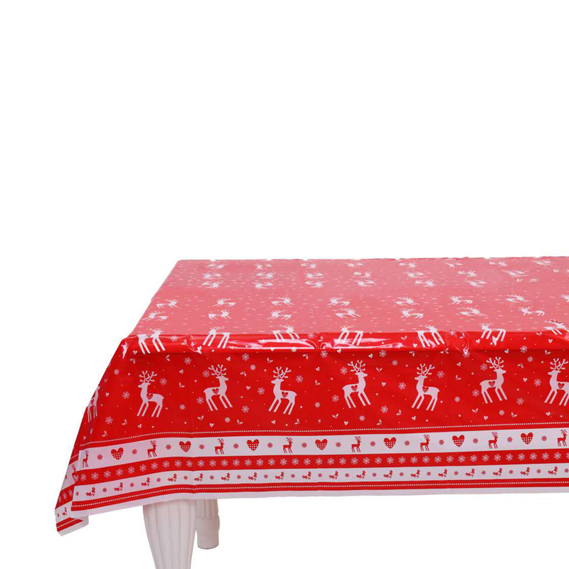 Christmas Table Cloth White & Red Rectangular Wipe Clean Plastic Table Cover - 120cm x 180cm