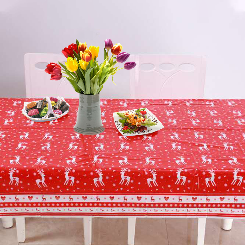 Christmas Table Cloth White & Red Rectangular Wipe Clean Plastic Table Cover - 120cm x 180cm