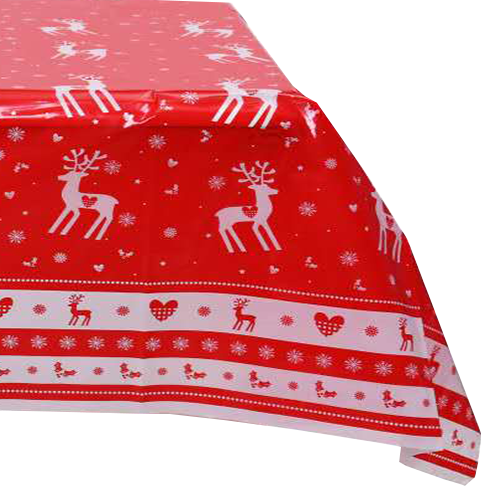 Christmas Table Cloth White & Red Rectangular Wipe Clean Plastic Table Cover - 120cm x 180cm