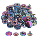 15 mm Brass  S Spring Press Studs - Rainbow - Pack of 10