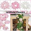 Artificial Silk Rose Flower Cherry Blossom Garland Vines, 144 Head, 180cm