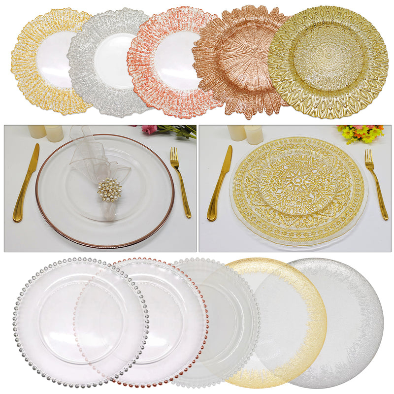 Clear Charger Plate, 33CM Chargers Decorative Reusable Acrylic Charger Plates for Wedding Party Christmas Halloween Catering Event Table Decor