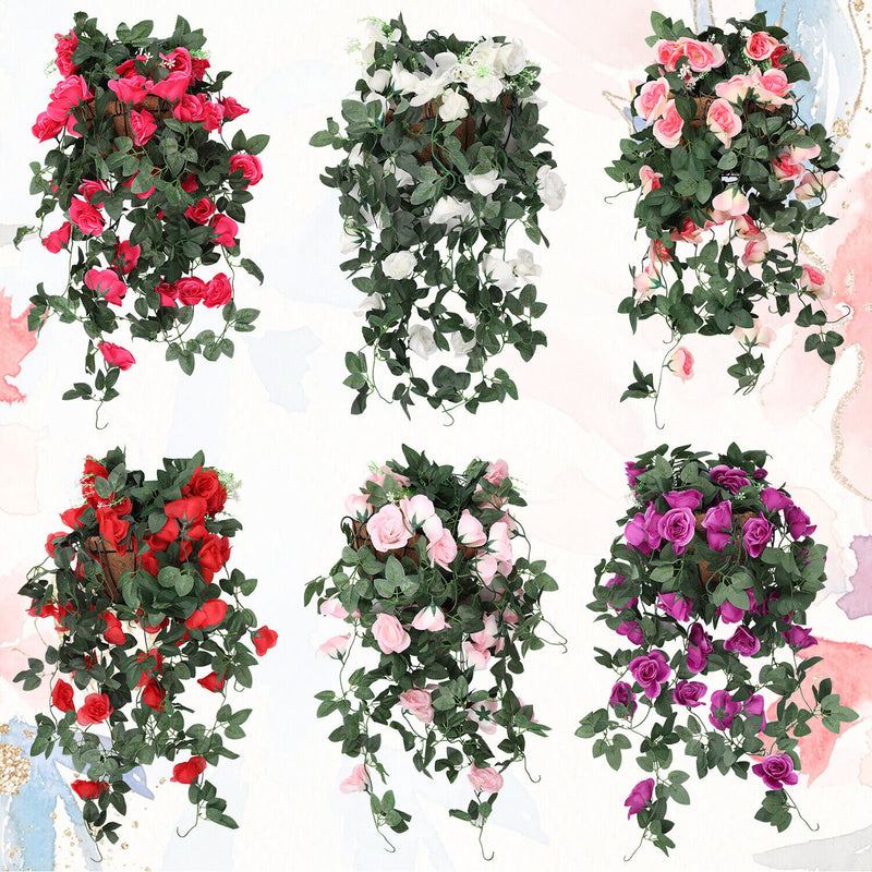 Artificial Rose Flower Hanging Vines Silk Garland, 18 Flowers, 110cm(3.6ft)