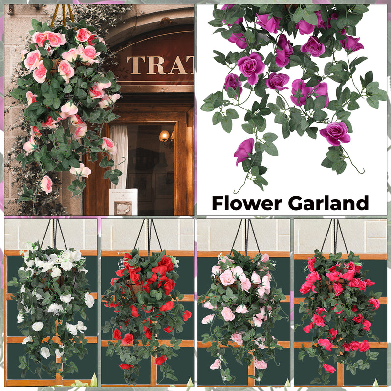 Artificial Rose Flower Hanging Vines Silk Garland, 18 Flowers, 110cm(3.6ft)