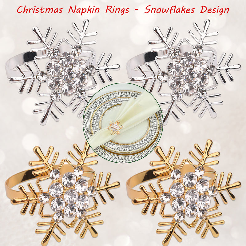 2pcs Christmas Napkin Rings Snowflakes Napkin Buckles Xmas Serviettes Napkin Holders with Diamante Rhinestone for Christmas New Year Thanksgiving Wedding Party Table DÃ©cor