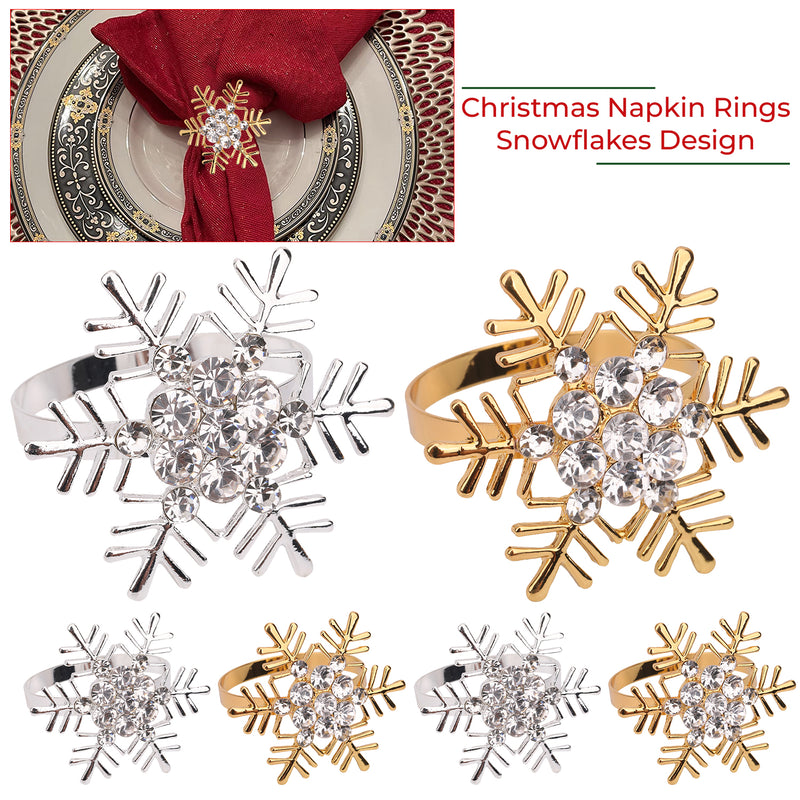 2pcs Christmas Napkin Rings Snowflakes Napkin Buckles Xmas Serviettes Napkin Holders with Diamante Rhinestone for Christmas New Year Thanksgiving Wedding Party Table DÃ©cor