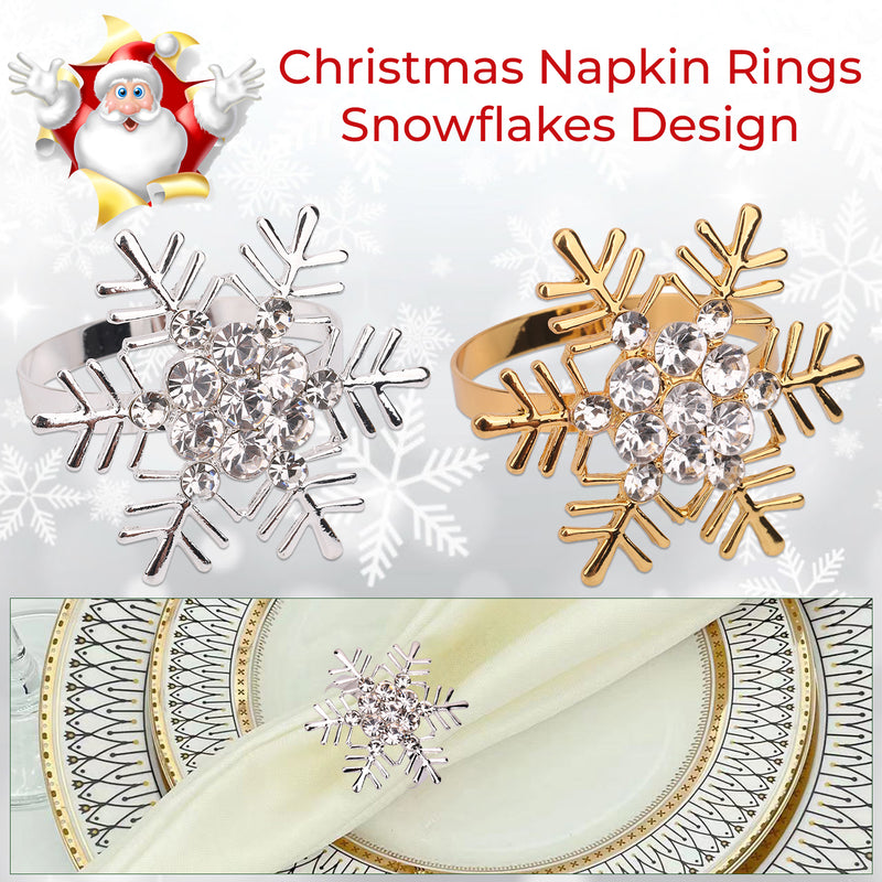 2pcs Christmas Napkin Rings Snowflakes Napkin Buckles Xmas Serviettes Napkin Holders with Diamante Rhinestone for Christmas New Year Thanksgiving Wedding Party Table DÃ©cor