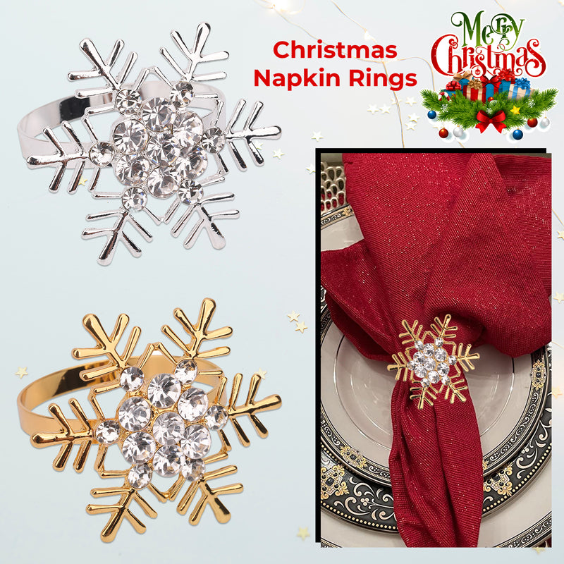 2pcs Christmas Napkin Rings Snowflakes Napkin Buckles Xmas Serviettes Napkin Holders with Diamante Rhinestone for Christmas New Year Thanksgiving Wedding Party Table DÃ©cor