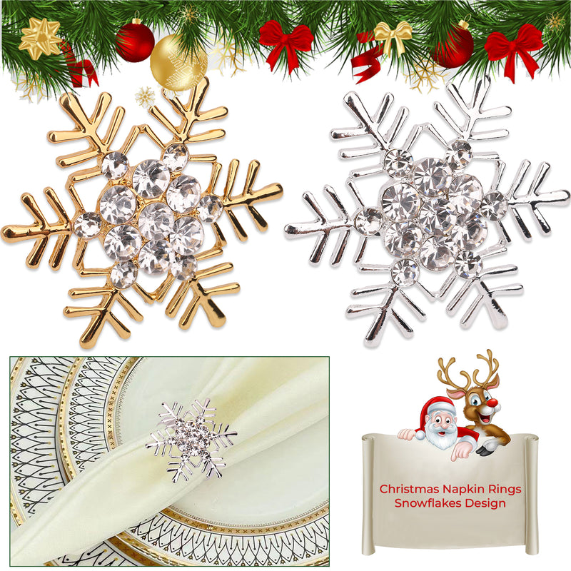 2pcs Christmas Napkin Rings Snowflakes Napkin Buckles Xmas Serviettes Napkin Holders with Diamante Rhinestone for Christmas New Year Thanksgiving Wedding Party Table DÃ©cor