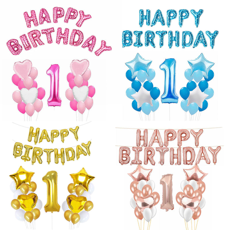 Digit 1 Balloon & Happy Birthday Foil Balloons for Birthday Party Supplies