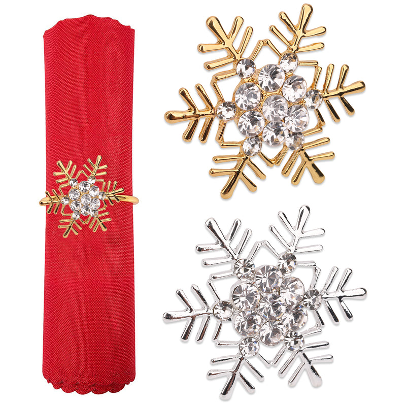 2pcs Christmas Napkin Rings Snowflakes Napkin Buckles Xmas Serviettes Napkin Holders with Diamante Rhinestone for Christmas New Year Thanksgiving Wedding Party Table DÃ©cor