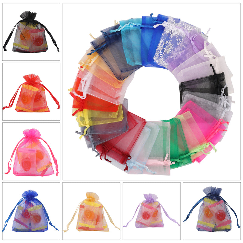 100pcs Organza Bags Drawstring Gift Pouches, 7x9cm