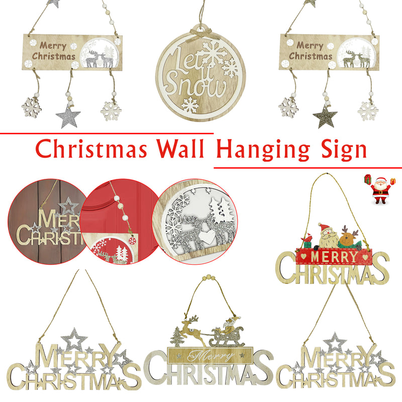 Christmas Hanging Sign Wooden Xmas Plaque for Door, Tree, Window, and Wall Decor - Wooden Hanging Ornament for Christmas Party