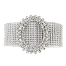 Women's Bling Belt 11 Row Clear Crystal Diamante Studded Silver Acrylic Flexible WaistBand, 35mm 