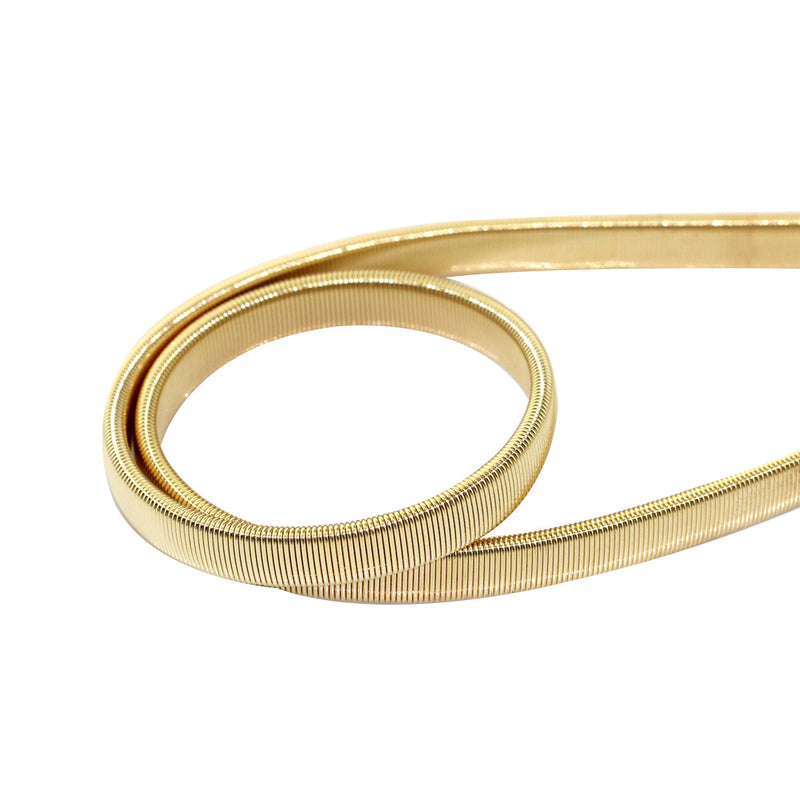 10mm Gold Skinny Metal Thin Stretchable Spring Waist Belt, Women Fashion Accessory - 60cm, 65cm, 70cm