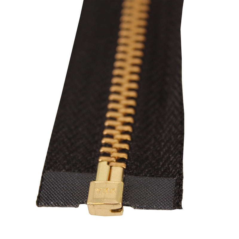 YKK Nylon Open End Black Zipper, Medium Weight Sewing Zip, Brass Metal Teeth Zipper