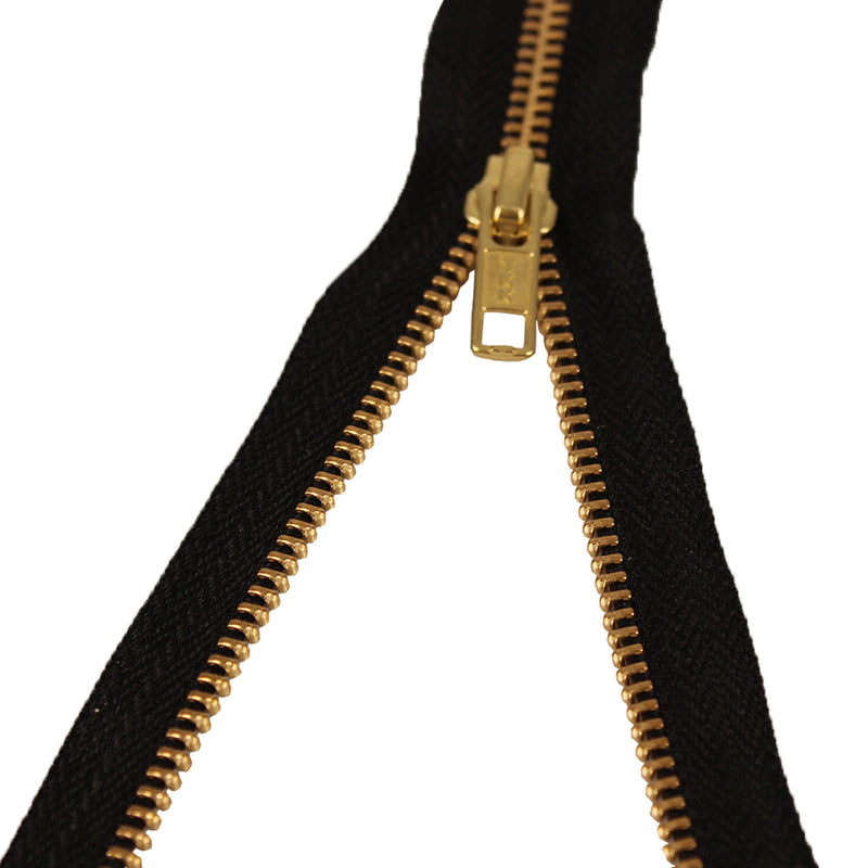 YKK Nylon Open End Black Zipper, Medium Weight Sewing Zip, Brass Metal Teeth Zipper