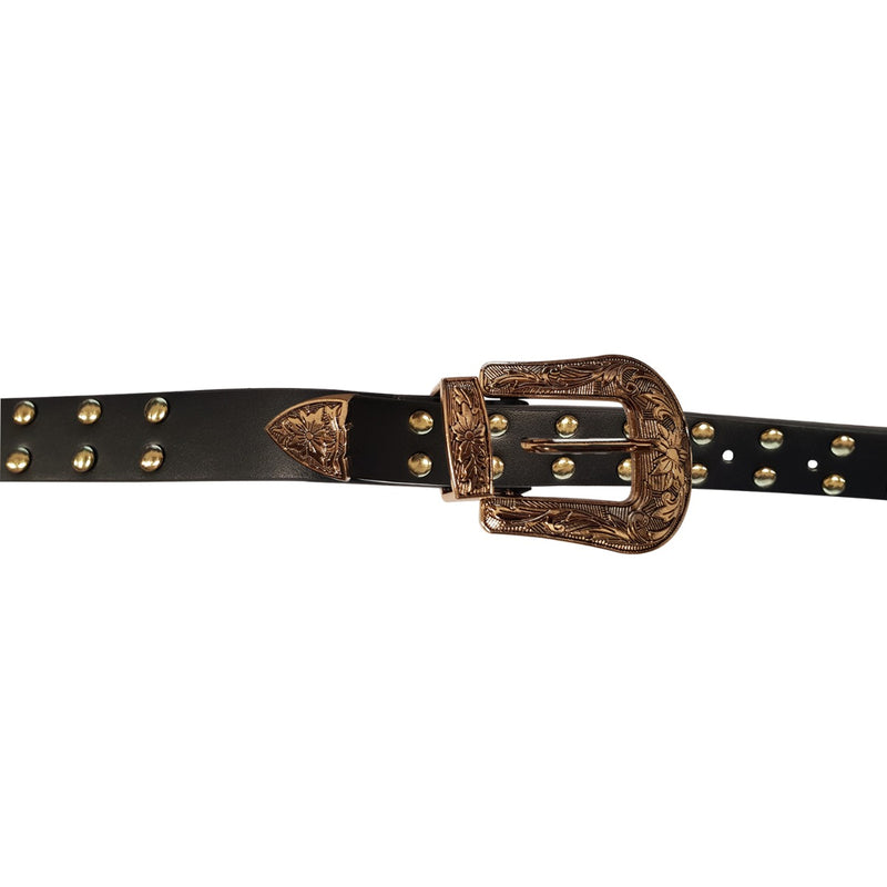 Western Belt PU Leather Strap Carved Metal Vintage Buckle Cowboy Belt Fashion Accessory, 25mm 