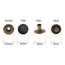 PRYM Small 4GB S Spring Press Studs, Brass Snap Fastener Matt Black Plastic Cap No-Sew buttons