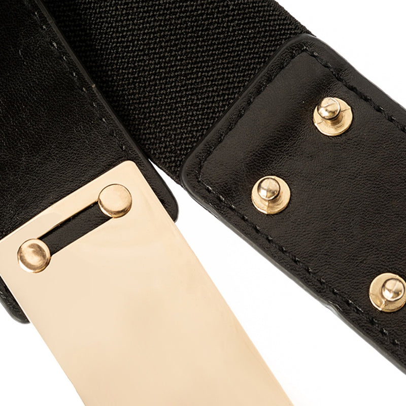 38mm Women's Black Waist Belt with Gold Plate Buckle for Fashion Accessory