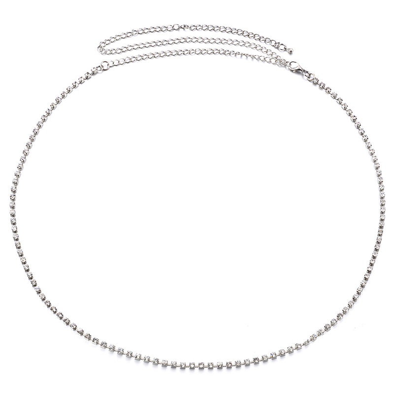 1 Row Diamante Waist Chain Belts for Women Fashion Accessory - Gold, Silver