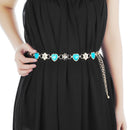 Women's Rhinestone Diamond Design Waist Chain Belt with Hearts & Flowers Fashion Accessory - White, Blue, Pink