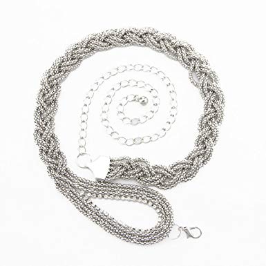 46" Two Line Braided Pearl Chain Waist Belt, Women Fashion Accessory - Gold, Silver