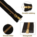 YKK Nylon Open End Black Zipper, Medium Weight Sewing Zip, Brass Metal Teeth Zipper