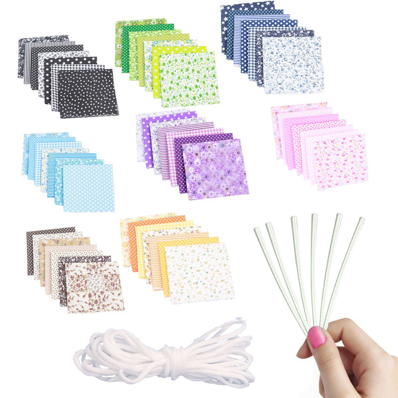 DIY Face Mask Material, 7pcs Different Pattern Face Cover Fabric 25cm x 25cm, 6 Metres Elastic Earloop Band, 10pcs Metal Nose Strip Clip For Sewing, Making Crafts