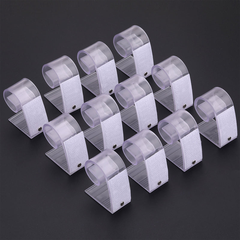 Transparent Table Skirting Clips, Plastic Tablecloth Clips With Hook & Loop Strips - 12pcs