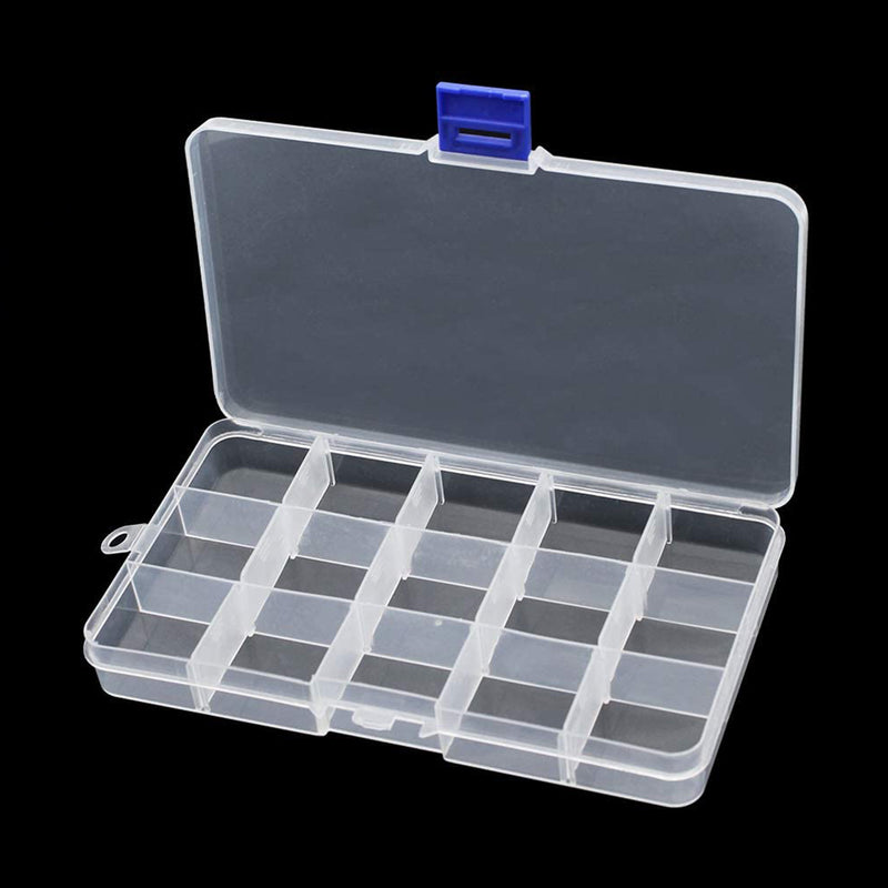 Clear Plastic 15-Slot Compartment Craft Storage Jewellery Organiser Box Container For Storing Beads, Toys, Accessories