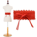 Womens Waist Belt Hollow Lace Obi Belt Bow Tie Wrap Around PU Leather Wedding Dresses