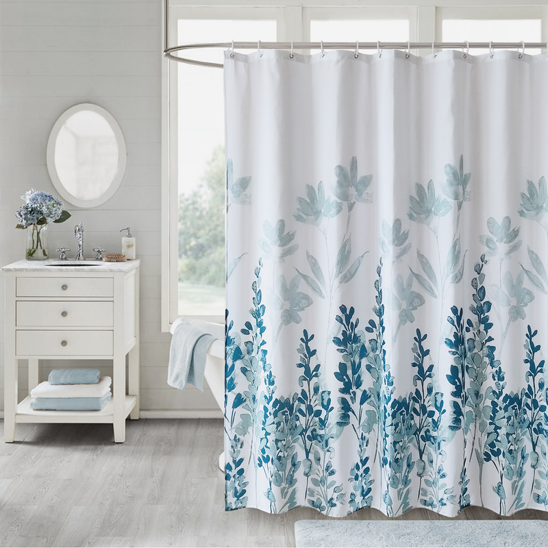 Shower Curtain With Hooks, Waterproof Polyester Fabric, Washable Bath Curtain UK