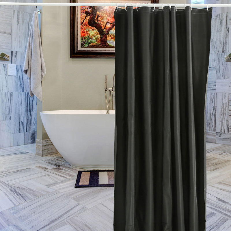 Shower Curtain With 12 Curtain Hook Mould & Mildew Water Resistant Plain Bathroom Curtain