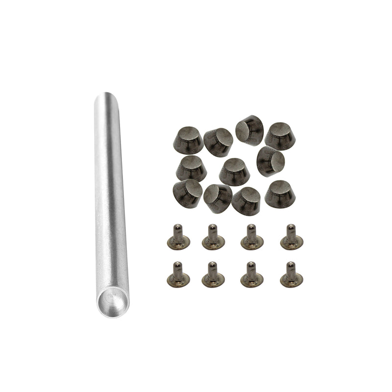 6mm Gunmetal Flat Head Mushroom Studs Pin Back Rivets with Hand Tool For Clothing, Leathercrafts