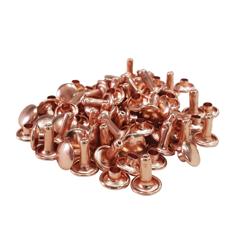 Double Cap Studs Rose Gold Tubular Rivets For Bags, Belts, Leathercraft, Dog Collar