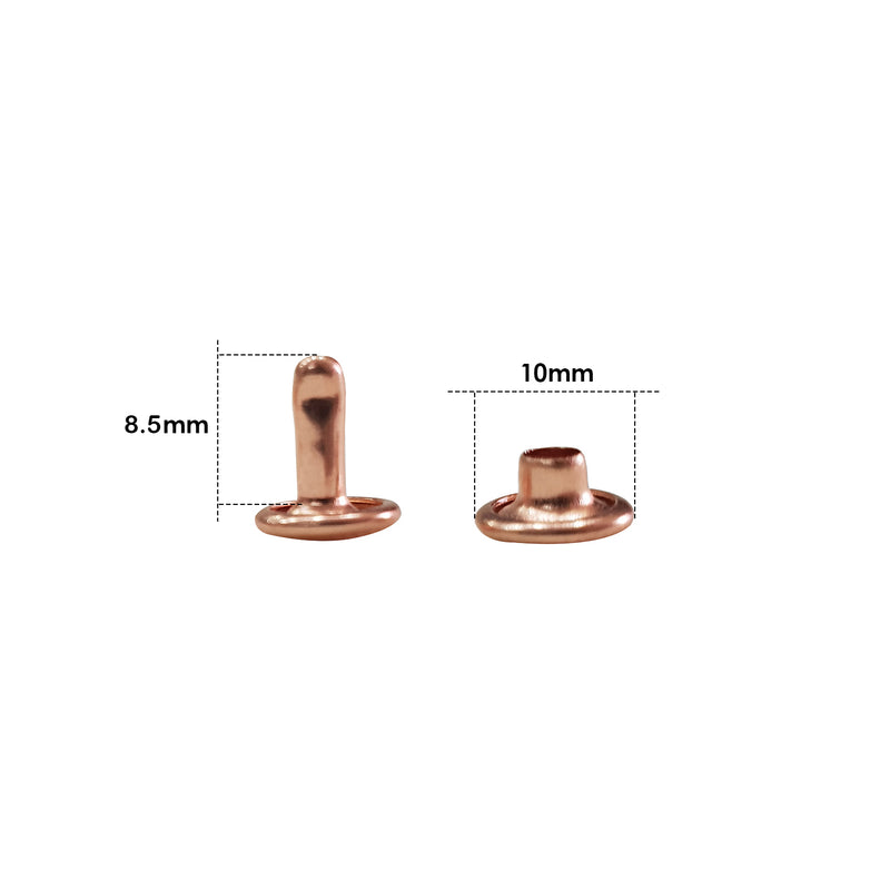 Double Cap Studs Rose Gold Tubular Rivets For Bags, Belts, Leathercraft, Dog Collar