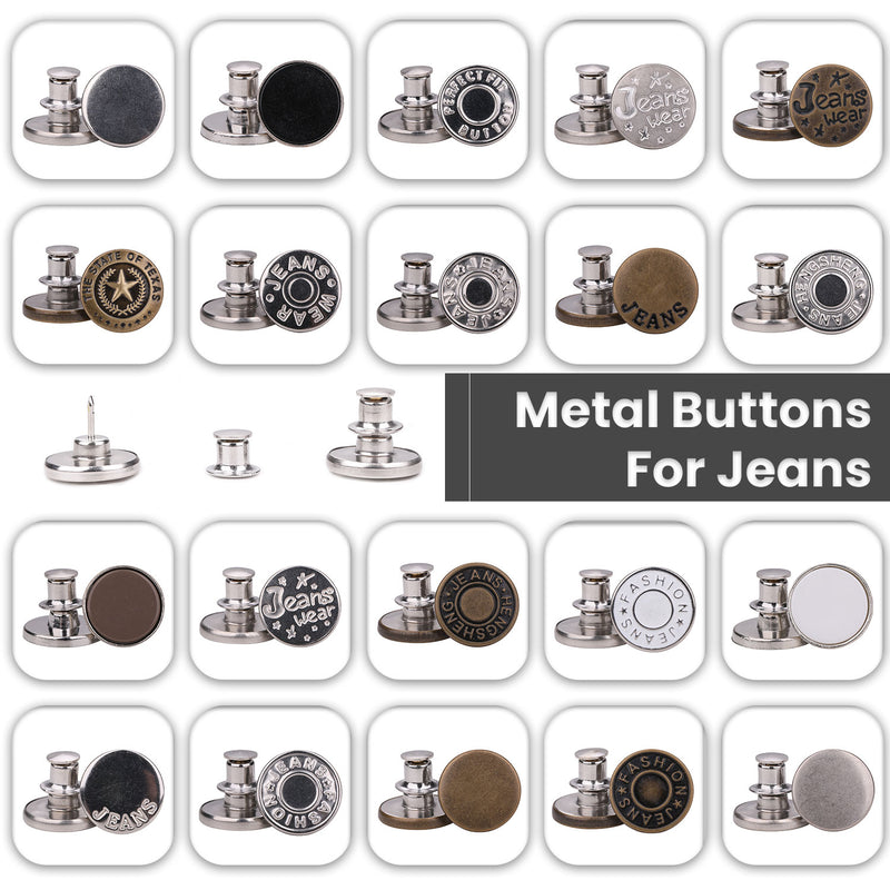 12 Sets Adjustable Buttons for Jeans, 20mm No Sew Instant Metal Buttons